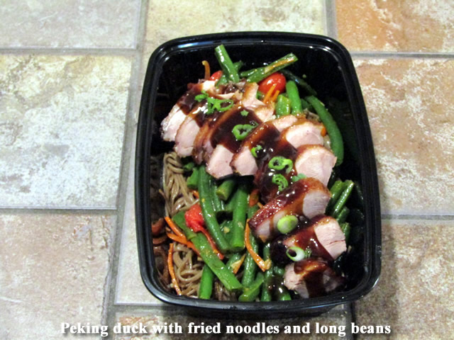 Peking duck with fried noodles and long beans