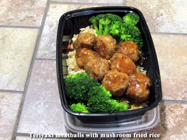 Teriyaki meatballs with mushroom fried rice